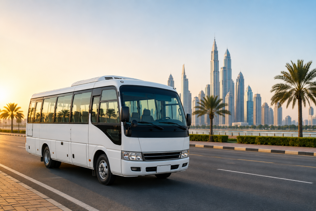 Carlift to Jebel Ali bus providing comfortable daily transportation for workers commuting from Sharjah
