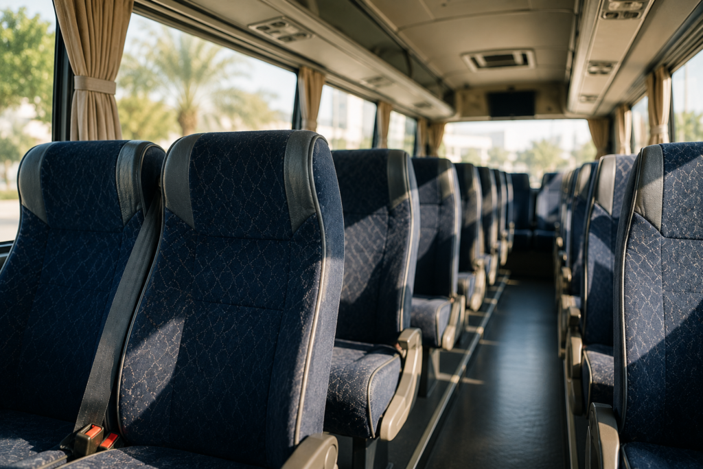 Clean and well-maintained interior of a Sharjah to Jebel Ali Carlift with comfortable passenger seating for daily commuters.