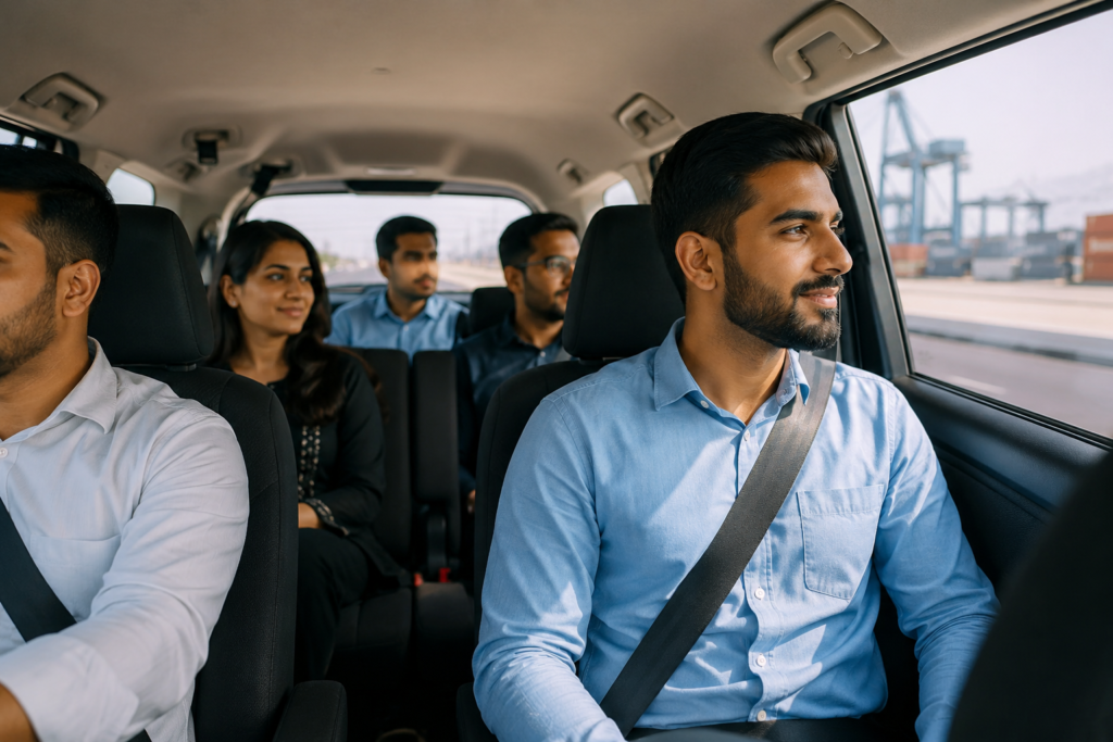 Benefits of Choosing a Sharjah to Jebel Ali Carlift for Monthly Travel Passengers enjoying a comfortable daily commute with a Sharjah to Jebel Ali Carlift.