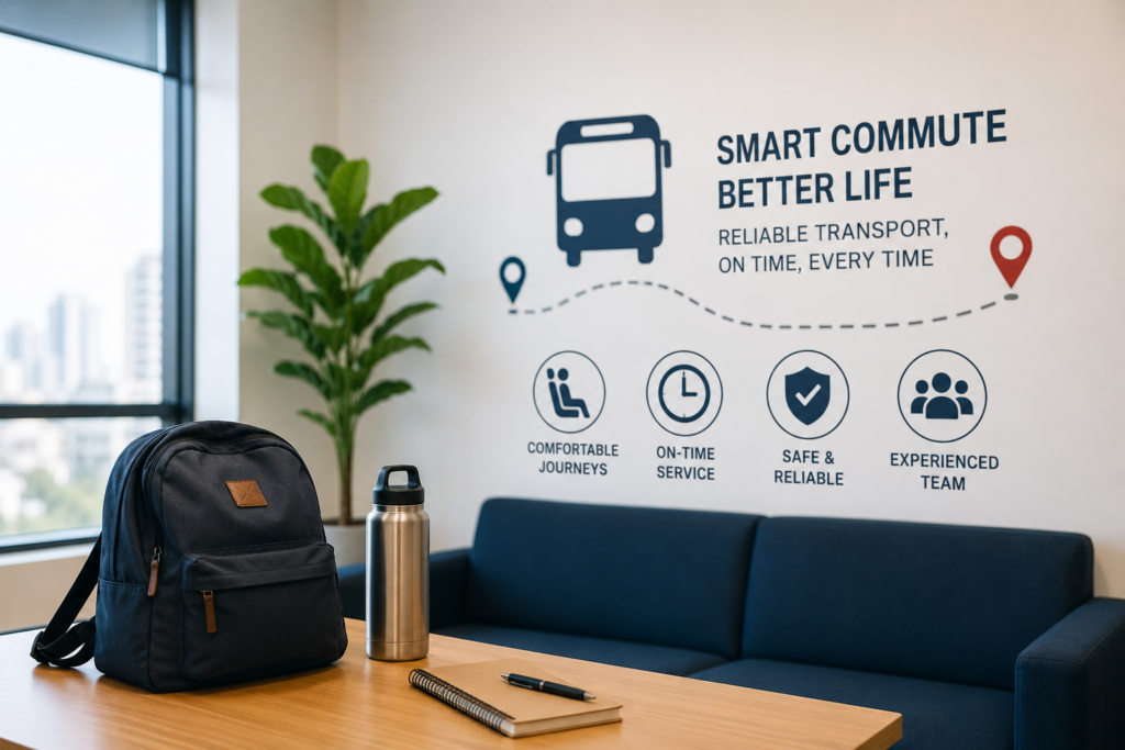Sharjah to Jebel Ali Transport office waiting area promoting comfortable, safe, and reliable daily staff transportation services.